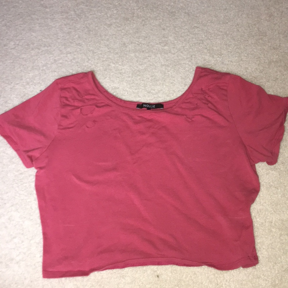 Red crop top with small holes on neck line